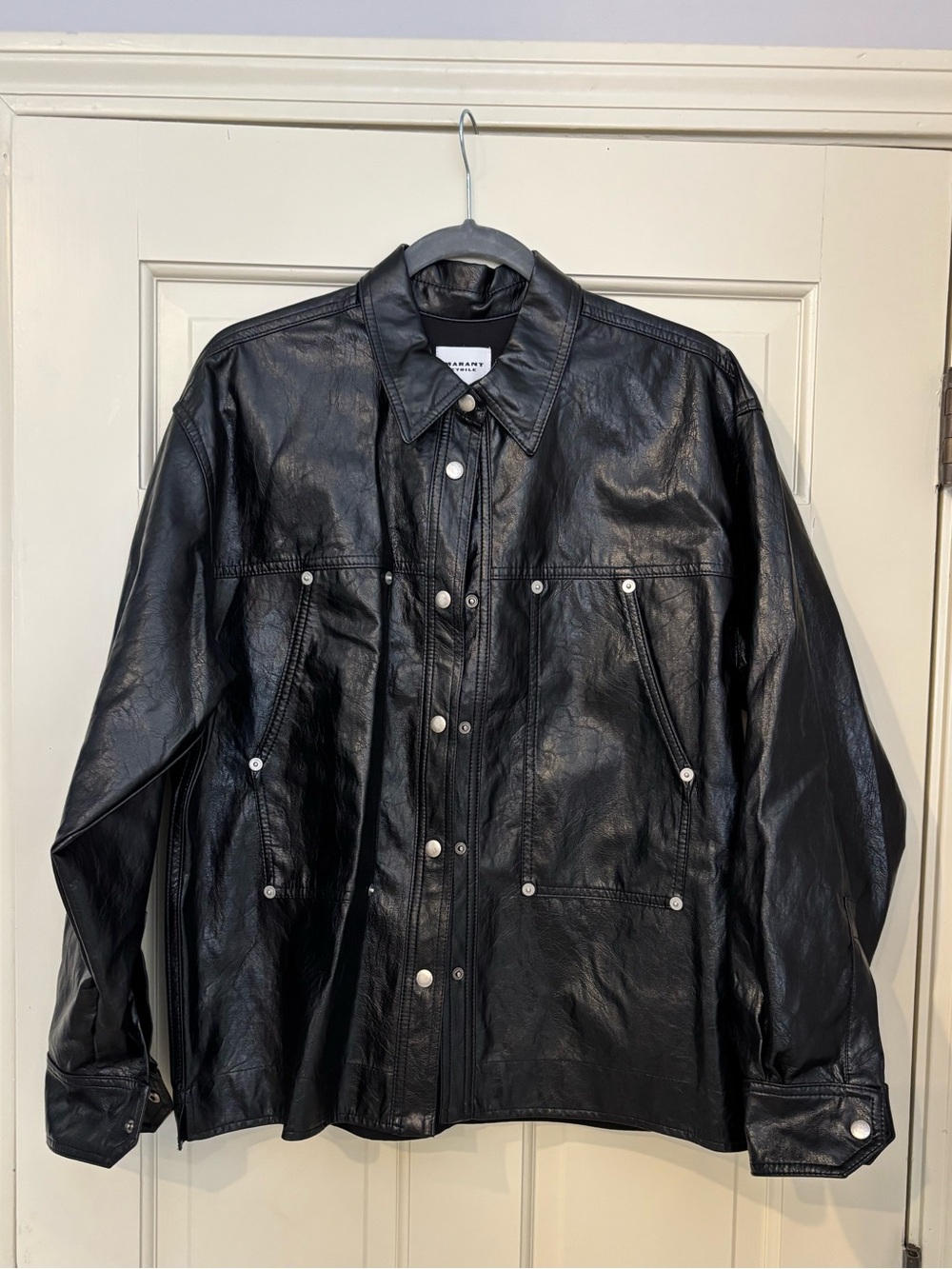 Marant Etoile Black Faux Leather Snap-Front Jacket
